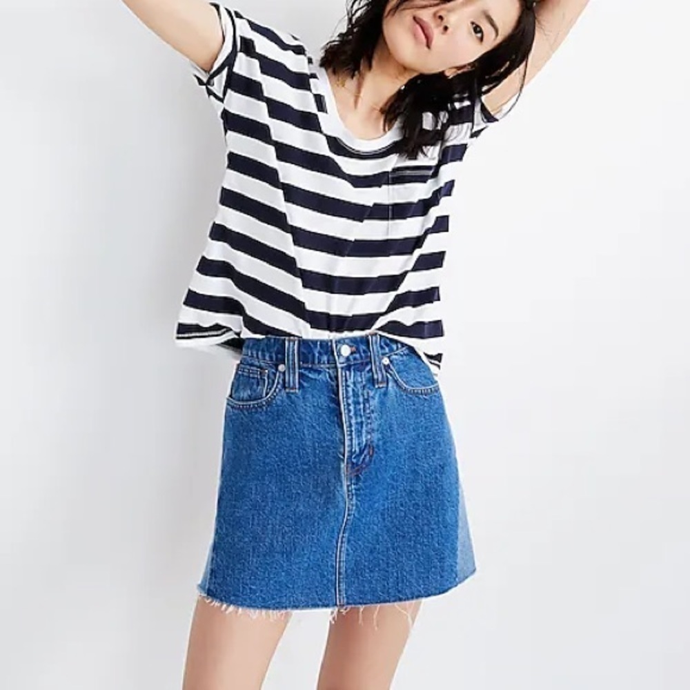 Madewell Rigid Denim A-Line Mini Skirt: Pieced Edition